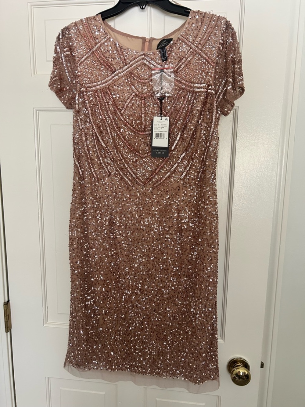 Adrianna Papell Rose Gold Sequin Midi Dress